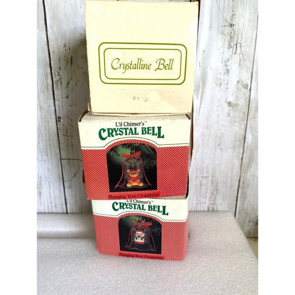 Vintage L'il Chimers Crystal Glass Bell CHRISTMAS ORNAMENT, Bear  Santa - Picture 3 of 8